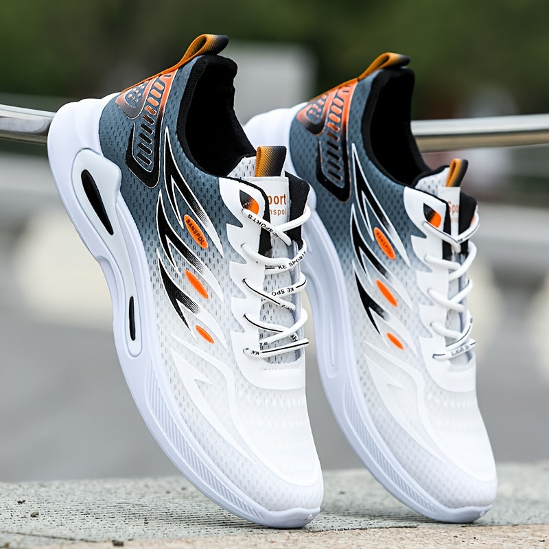 Breathable men's running shoes with durable PVC sole and EVA insole. Trendy gradient color, non-slip, low-top lace-up design for all-season outdoor training.