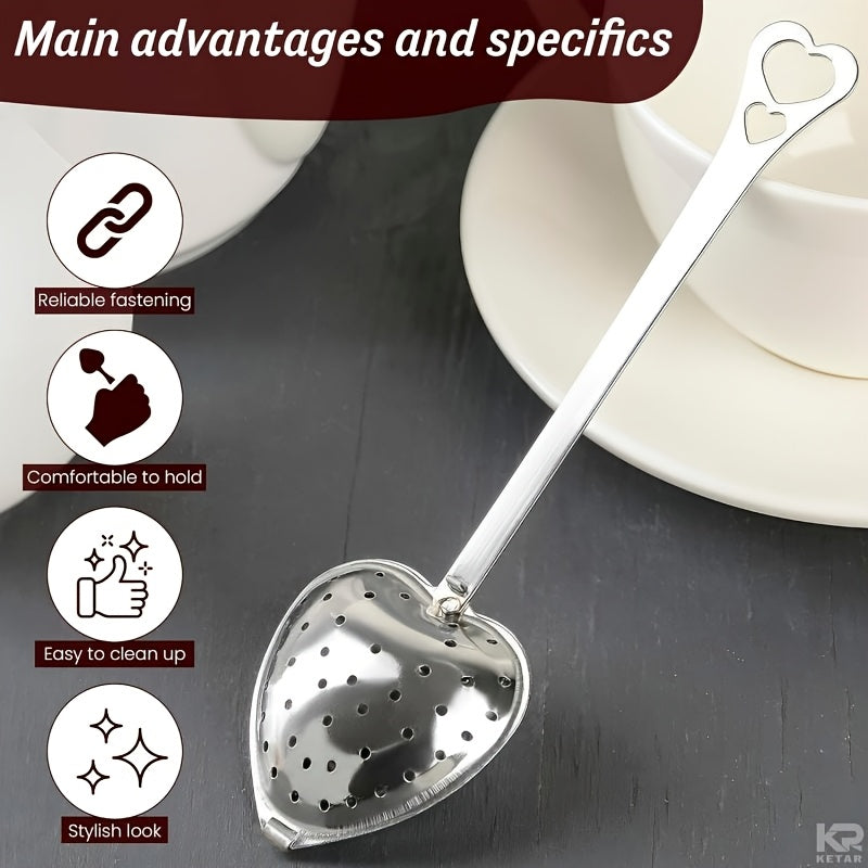 Heart-Shaped Tea Infuser made of Stainless Steel, featuring a Long Handle and Fine Mesh Strainer. Ideal for gifting during Christmas, Halloween, Thanksgiving, Valentine's Day, and Graduations.