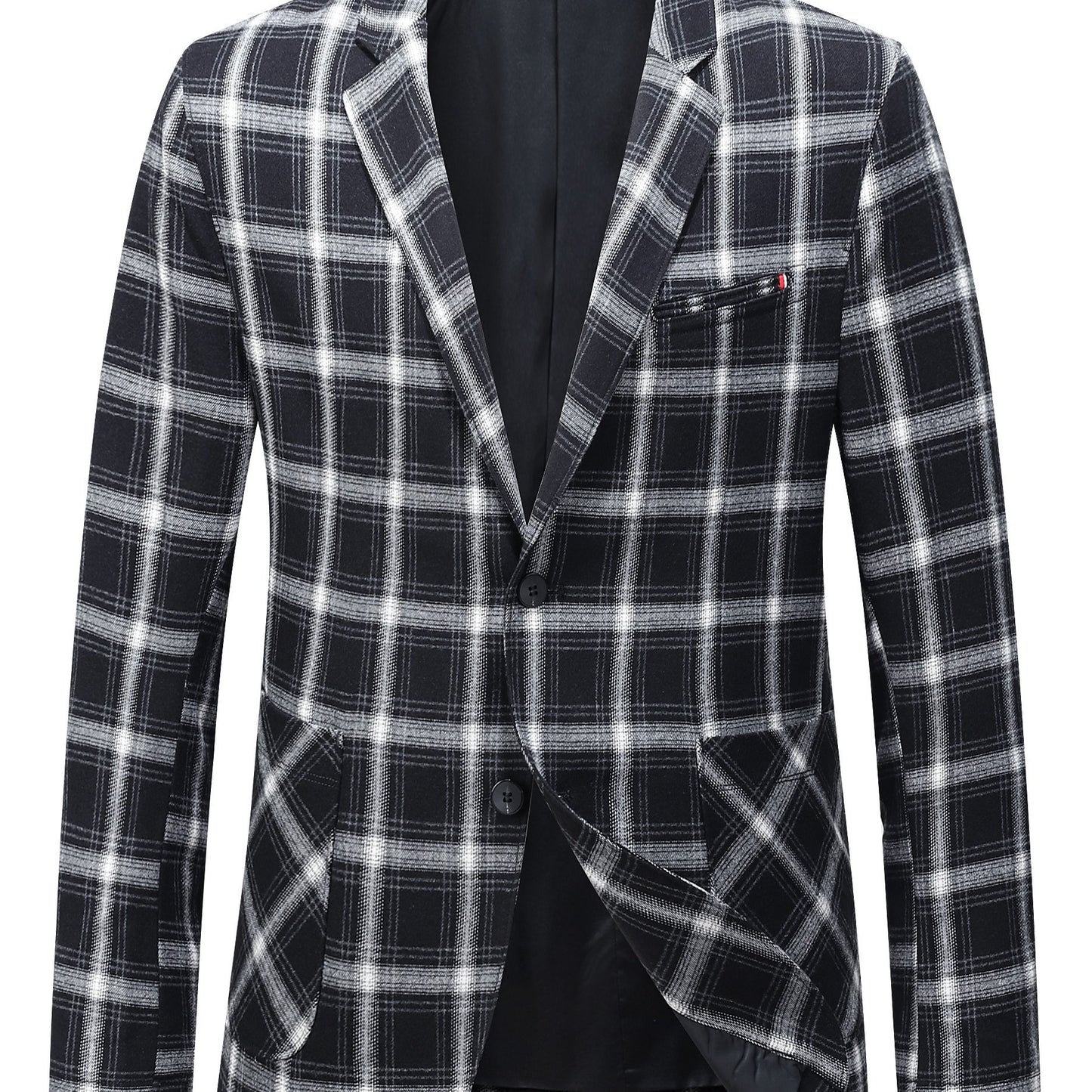 Men's plus size summer blazer in casual plaid, long sleeve, machine washable, suit jacket.