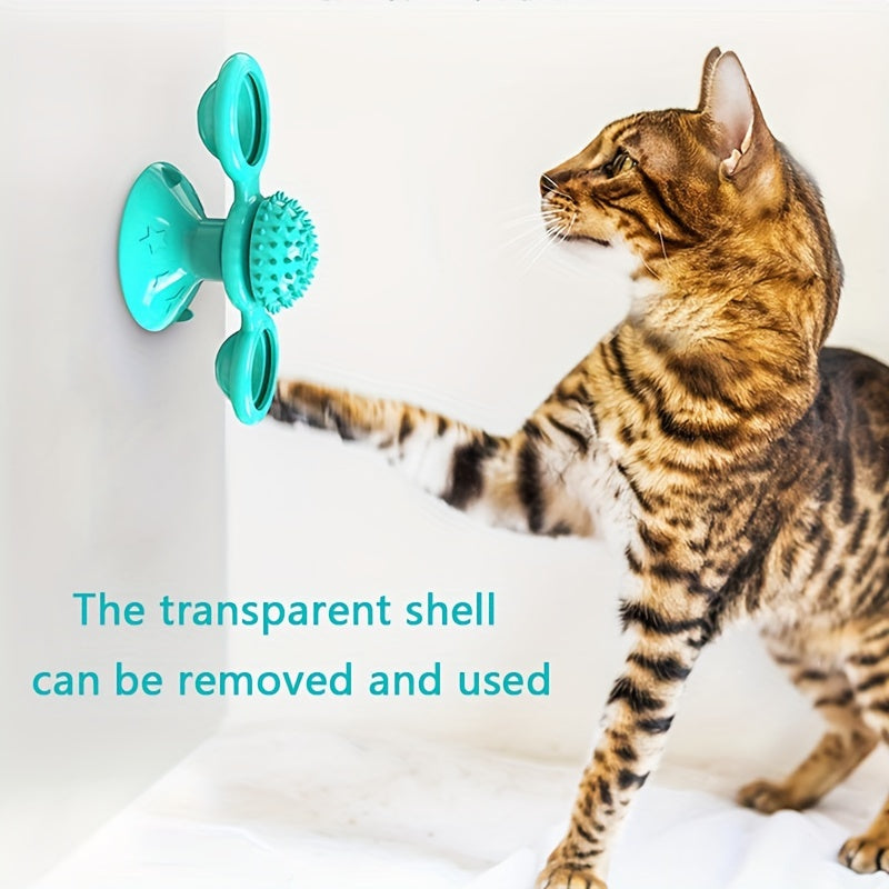 Fun rotating cat toy with windmill turntable design stimulates cat's vitality, enhances emotions, and offers interactive play for pets.