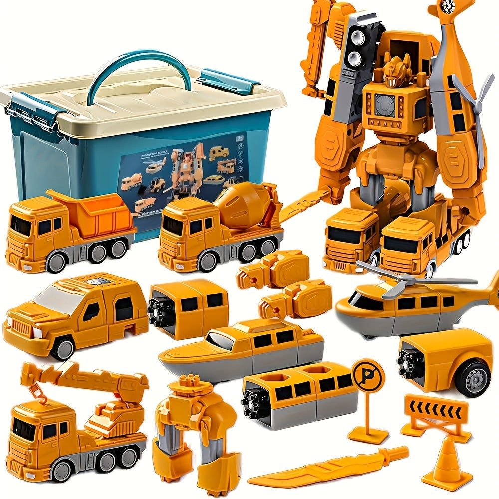 MISFANS 26/35pcs Magnetic Engineering Cars, Construction Robot Blocks, Educational Toy for Kids 3-8, Durable Plastic, Yellow