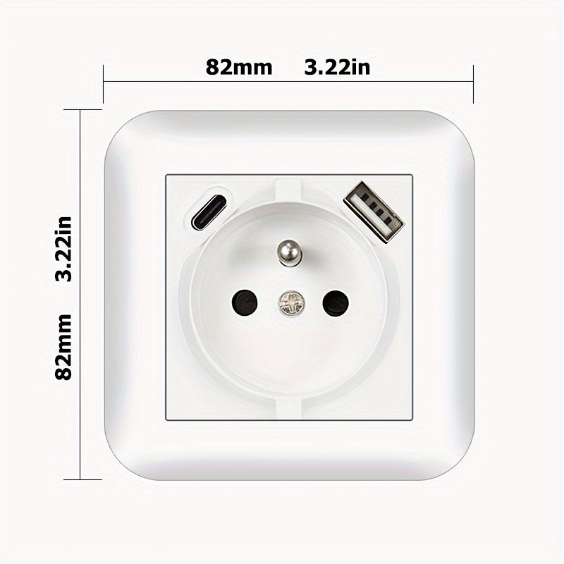 EU Standard 16A Wall Power Socket with USB Port, Type-C, and Flame Retardant Panel in Black/White/Grey - Ideal for Home Appliances, Rounded Edge Design.