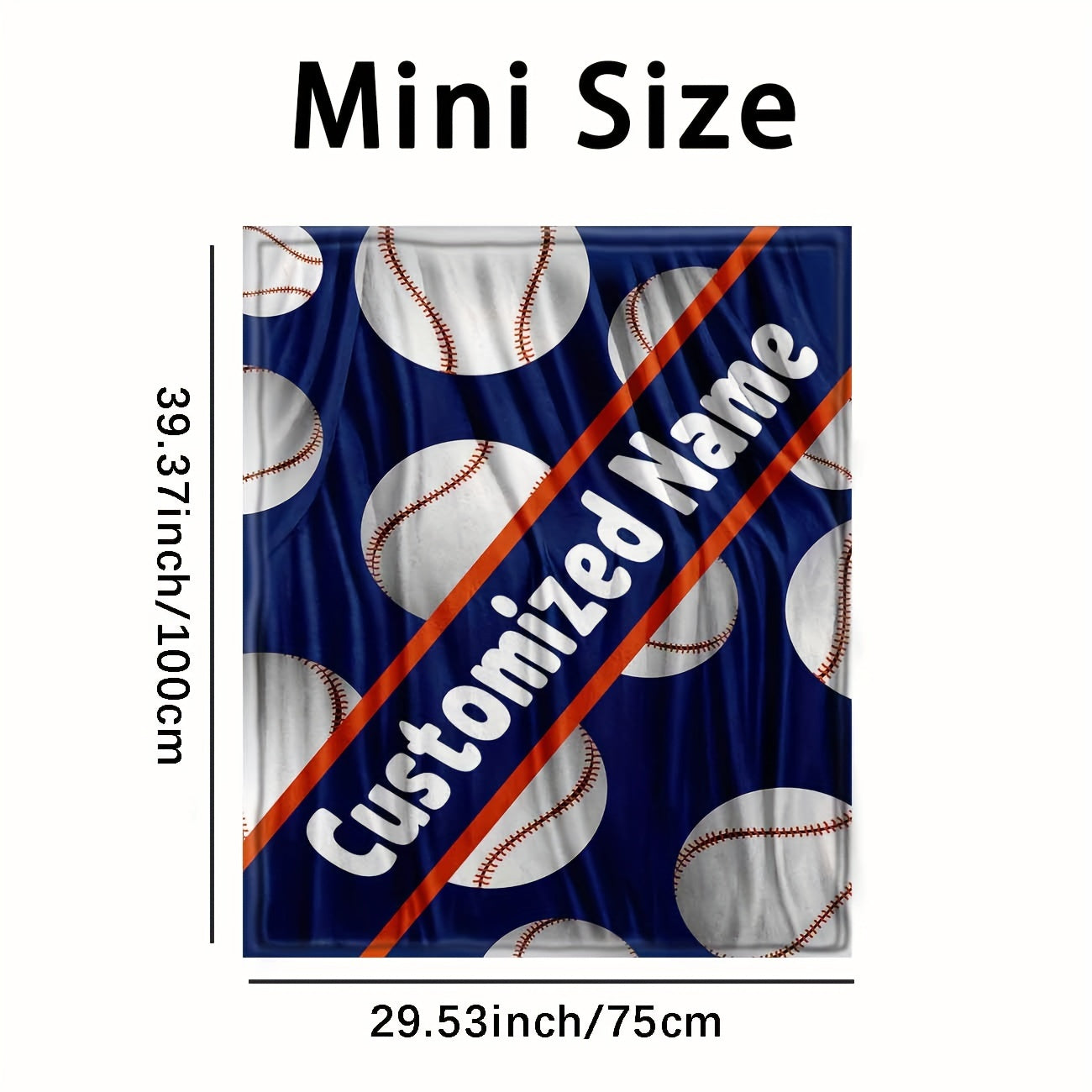 Fleece Baseball Blanket with Custom Name, Personalized Sports Throw, Reversible Design, Lightweight All-Season Sofa Camping Travel Blanket, Contemporary Style, Machine Washable, Superfine Fiber Cover, Knitted Fabric, 3D Baseball Print, 250-300g Square