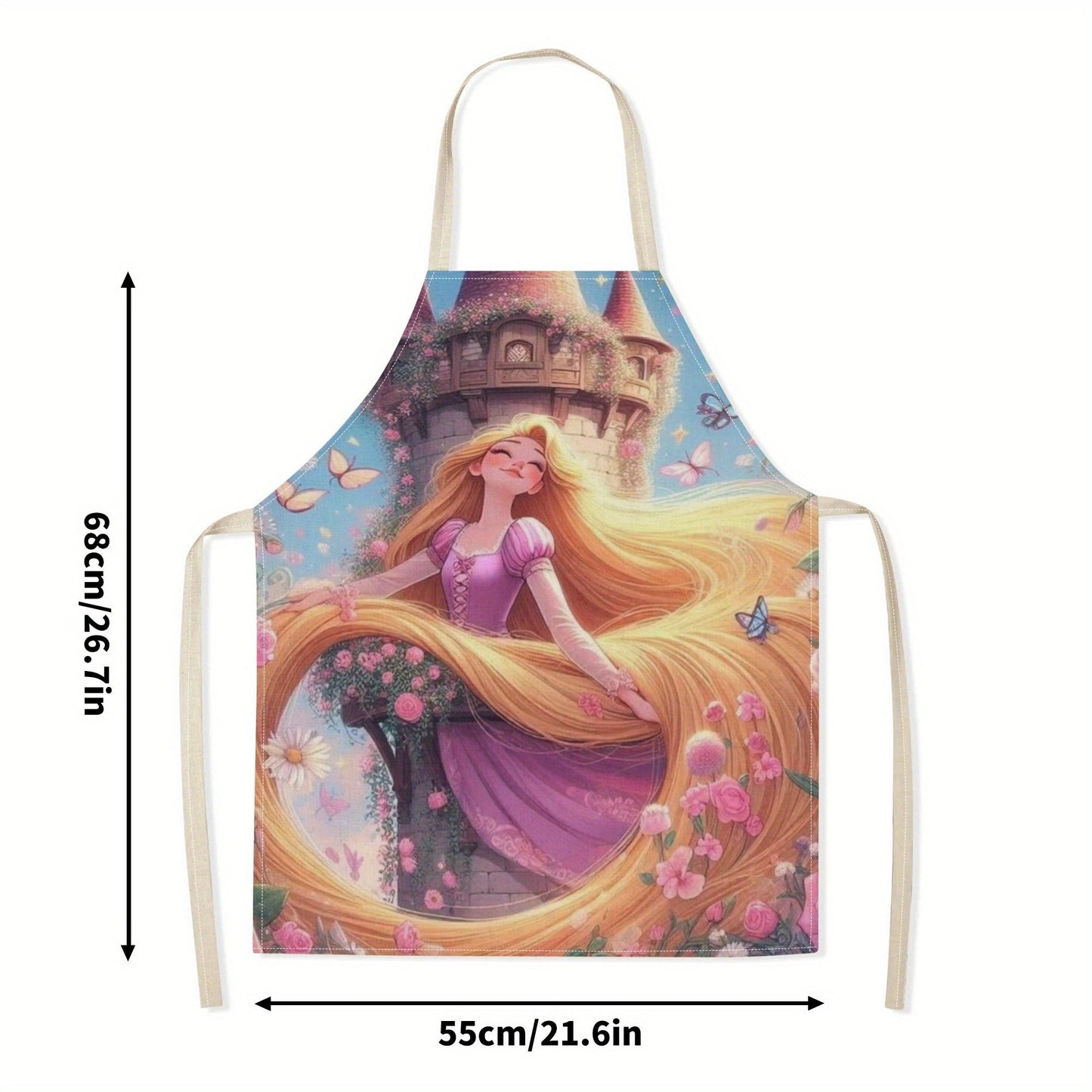 Waterproof Cinderella-themed apron from Disney with a vibrant cartoon print, made of durable polyester, perfect for use at home, hotels, restaurants, and more.