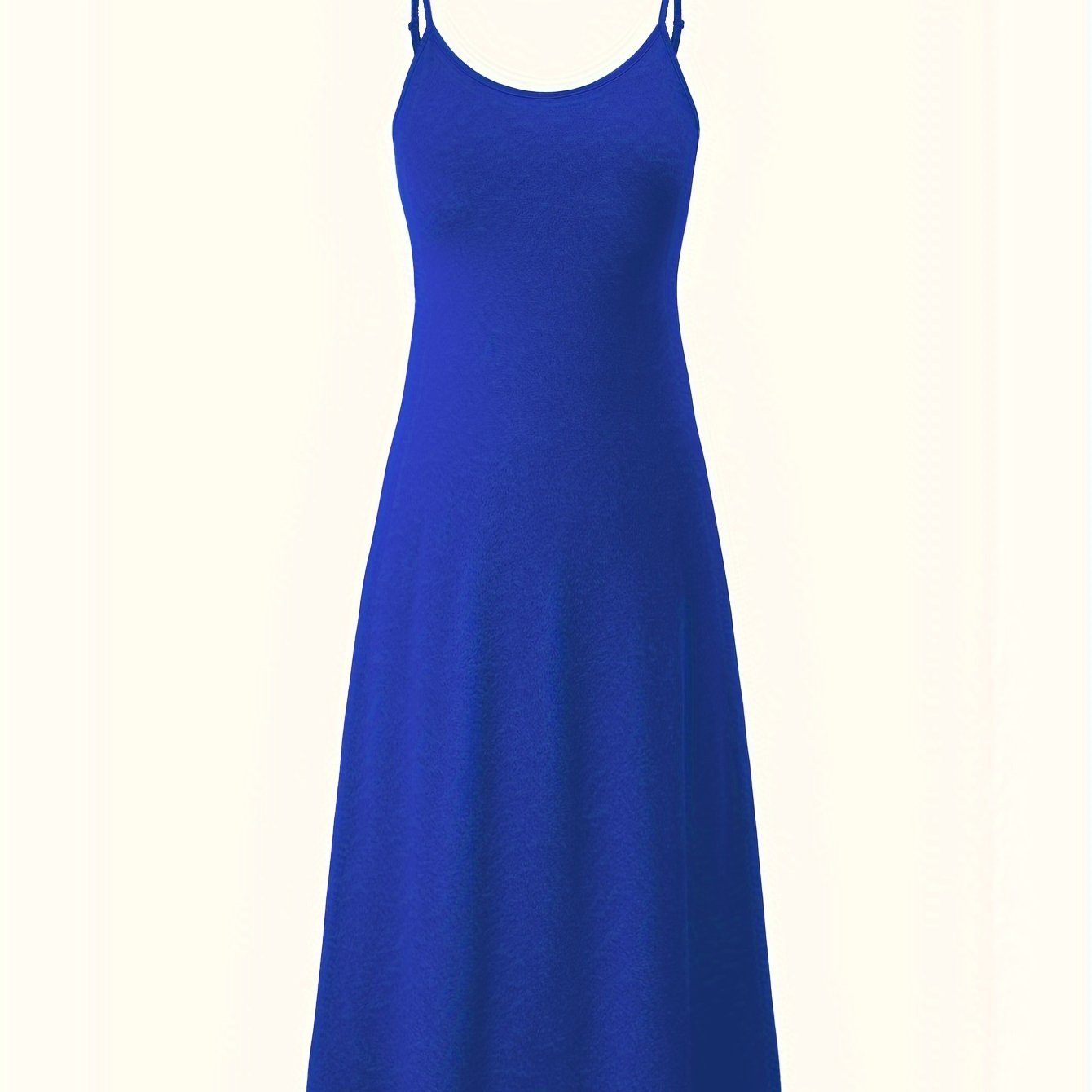 Sleeveless shoulder-baring lounge dress for women, with adjustable straps and flowing skirt. Made of comfortable knit polyester fabric, machine washable.