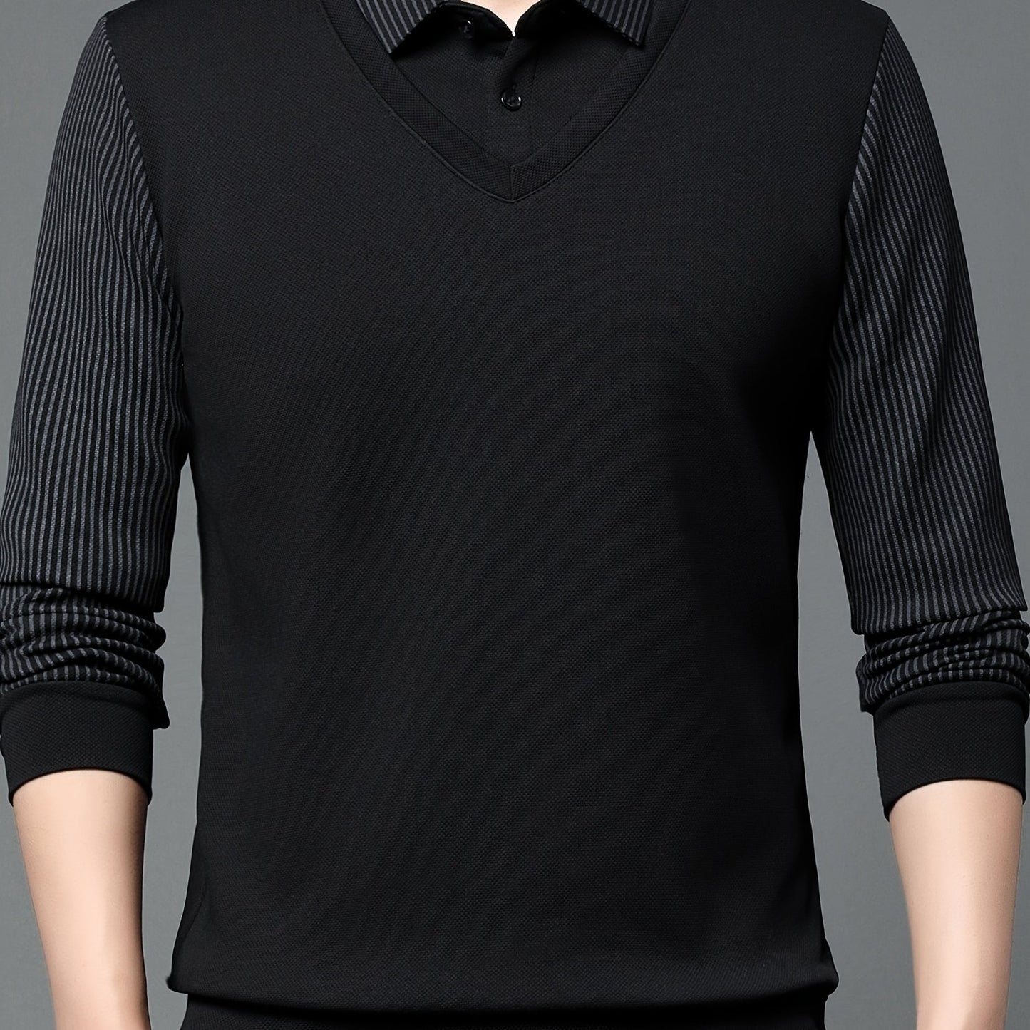 Men's Long Sleeve Striped Casual Golf Shirt for Outdoor Activities