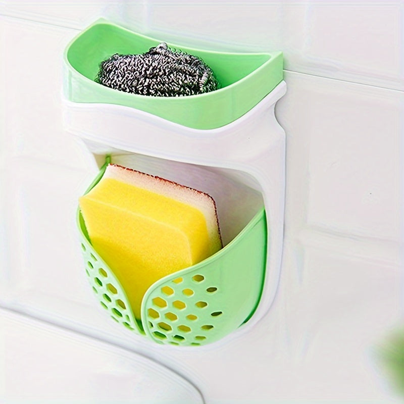 Wall-mounted soap dish with strong adhesive and double-layer design. No-drill drainage system for bathroom and kitchen storage. Features a creative suction cup and soap box.