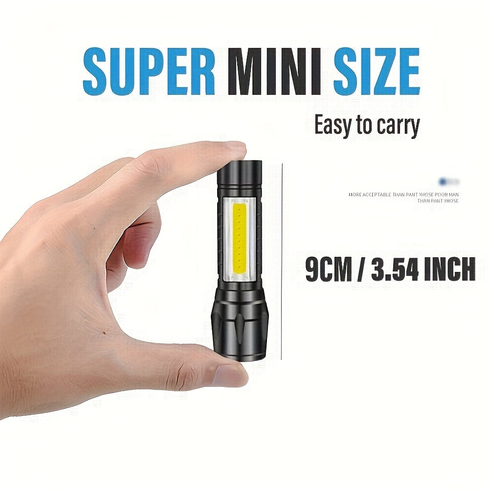 Shustar S-216 Ultra-Bright Mini LED Flashlight: rechargeable, portable work light with XPE & COB side light, telescopic zoom, USB charging - great for camping, hiking, and outdoor