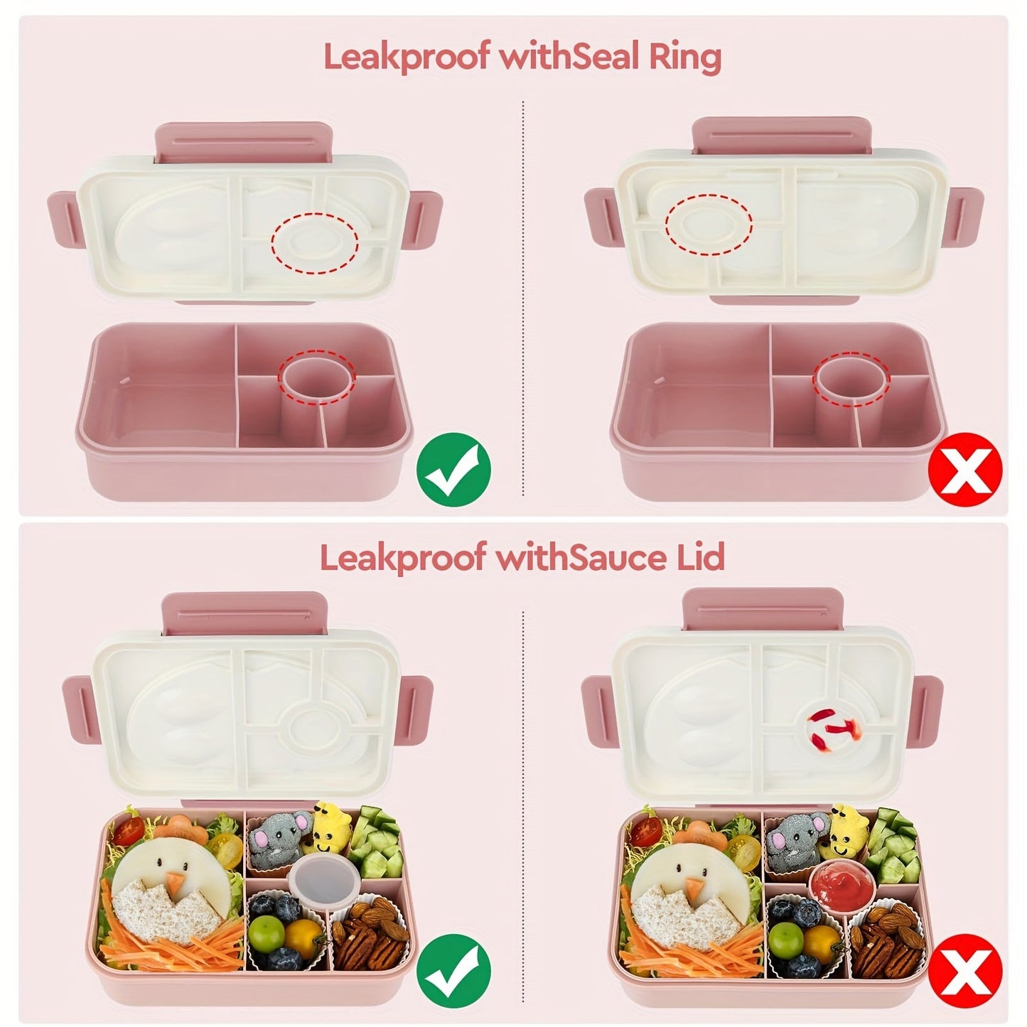 Mint Green Bento Lunch Box with 5 Compartments, Leak-Proof Design, and Dishwasher Safe Plastic Container - Perfect for School, College, Office, and Picnics. Portable and Convenient Option for Meals on-the-Go.