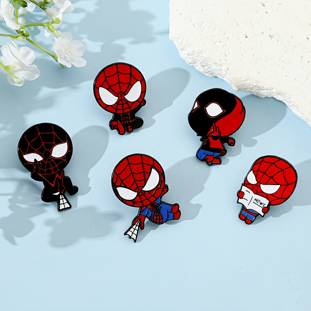 Set of 6 Marvel Spider-Man Enamel Brooch Pins, Adorable Cartoon Anime Design made from Alloy Metal, Unique Irregular Shaped Fashion Accessories for Clothing and Backpacks, Perfect Gift for Friends