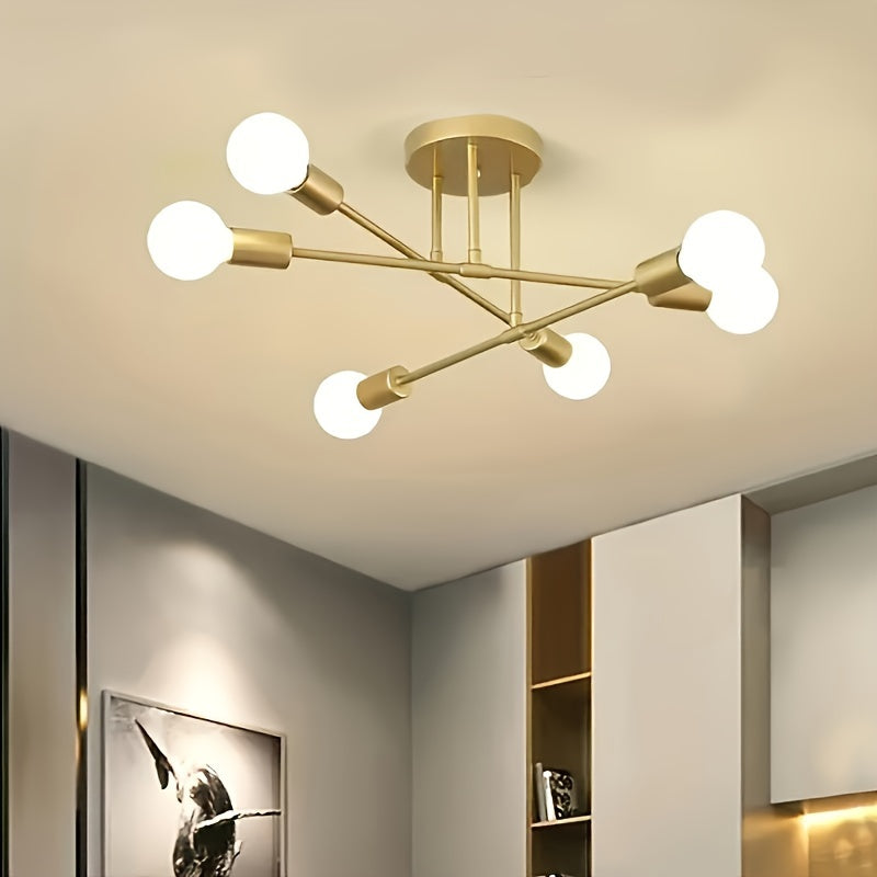 Modern 6/8-Head Metal Chandelier with Polished Finish, Detachable Industrial Style Ceiling Fixture. Suitable for Bedroom, Kitchen, Living Room, and Study. Hard-Wired with E27 Bulb Base. Hardware for installation included (Bulbs not included).