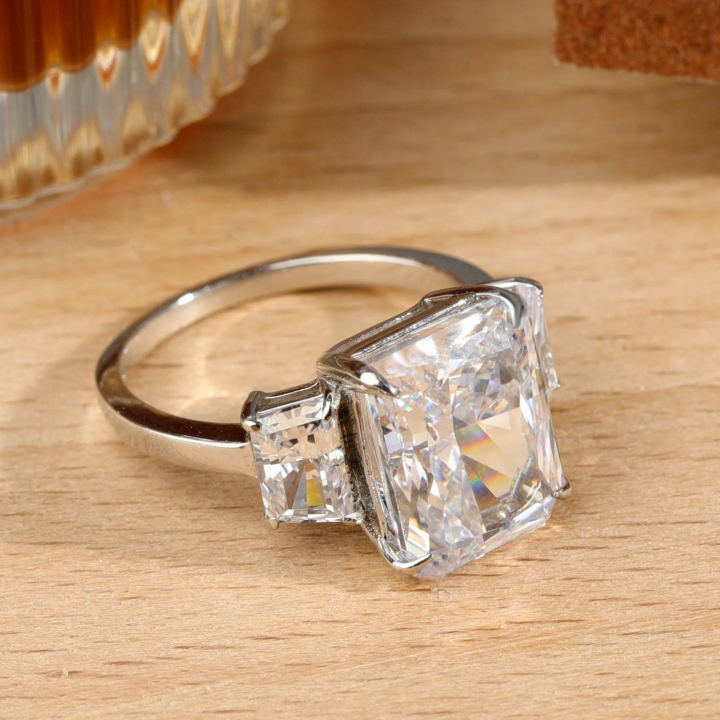 Elegant Classic White Synthetic Gems Wedding Ring made of 925 Sterling Silver, perfect for Engagement Proposal Jewelry.