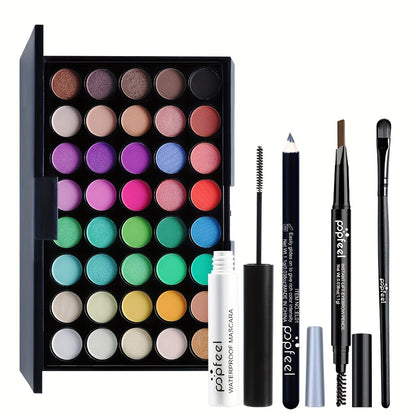 40 colors Nude Eyeshadow Set with Mascara, Eyeliner, and Eyebrow Pencil - Complete Eye Makeup Kit for a Natural and Glamorous Look