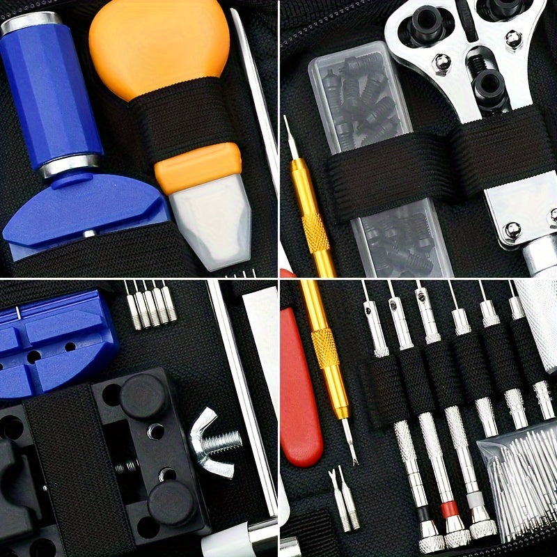 Set of 147 Watch Repair Tools Including Case Opener, Spring Bar Tool, and Carrying Pouch. Also Includes Watch Battery Replacement Assistant and Multifunctional Tool.