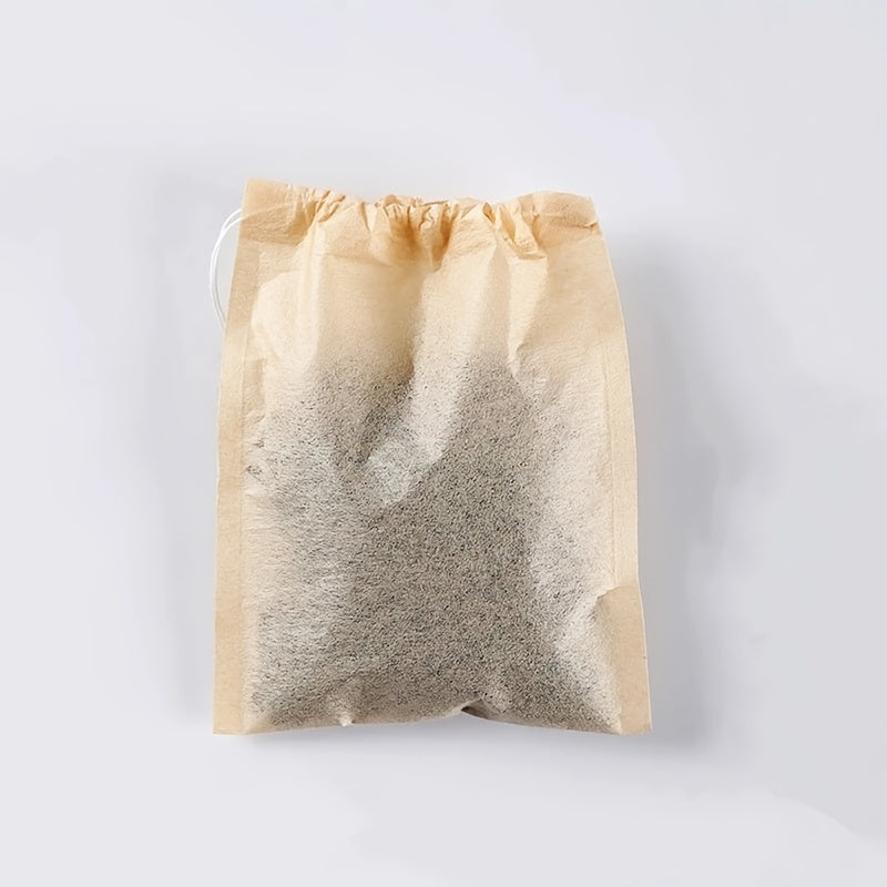 Pack of 100 Natural Biodegradable Drawstring Filter Paper Bags for Coffee, Tea, and Food - Convenient and Eco-Friendly - Disposable Tea Brewer and Empty Tea Bag infused with Pine Leaf Powder and Herbs - Ideal for Brewing and Serving