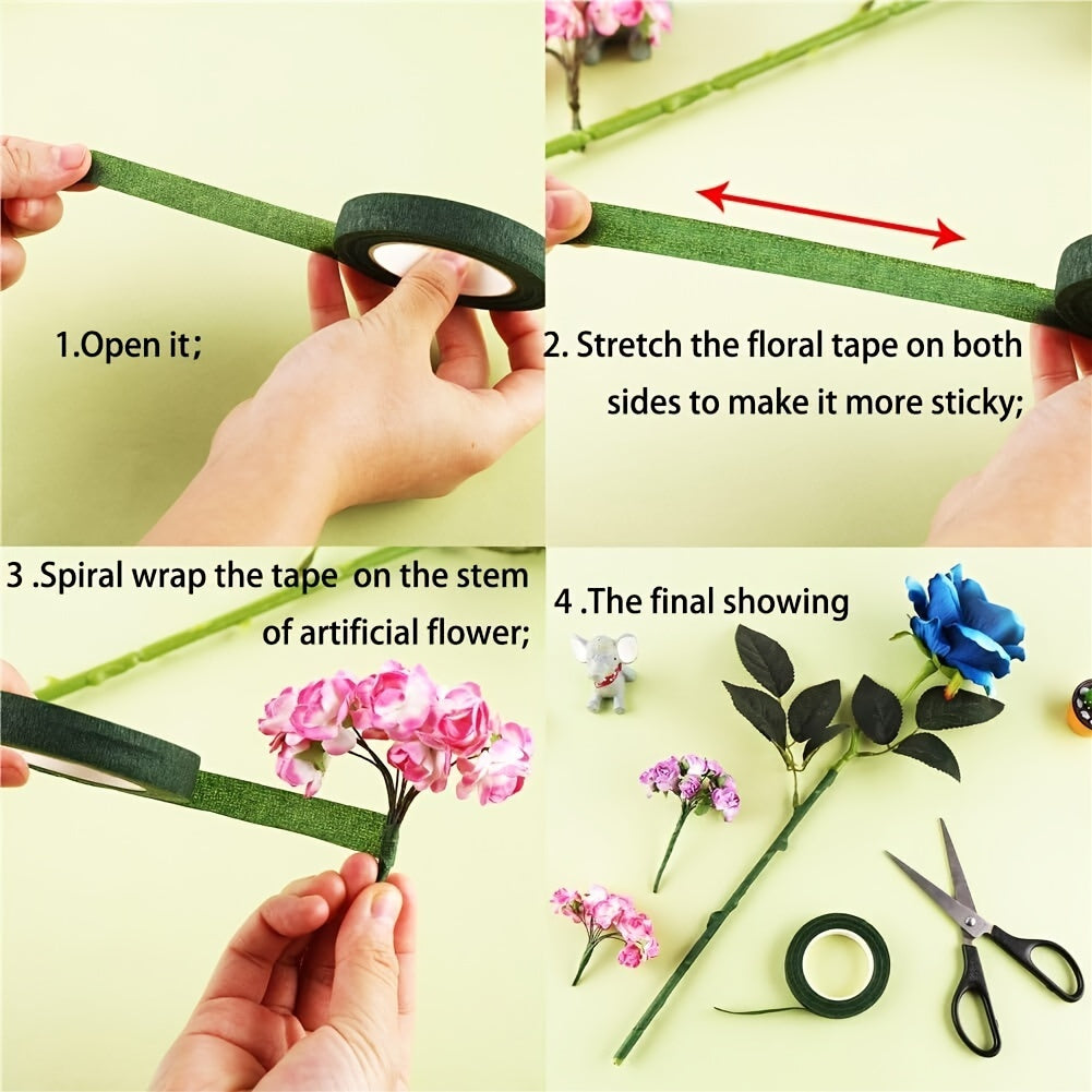 5 rolls of 27.43 meters of olive green floral packaging ribbon for DIY wedding bouquet wrapping and decoration.