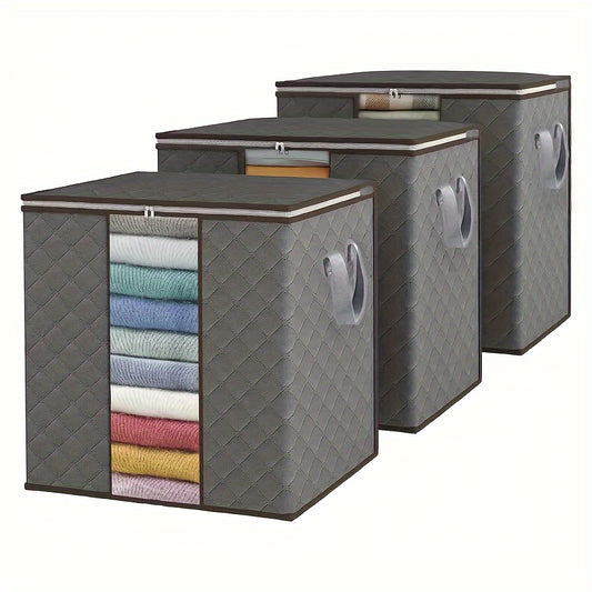 3 large foldable cloth organizers with grips - versatile storage solution for bedroom, wardrobe, and student living - odorless, no electricity required.