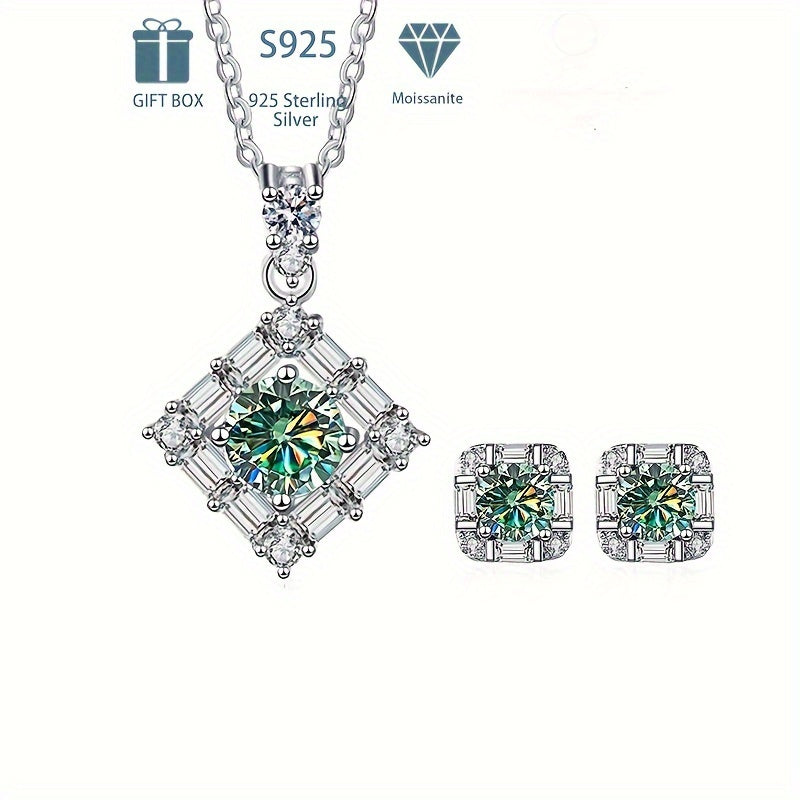 Experience luxury with the Tancise Silver Plated Jewelry Set featuring stunning Moissanite gems. This set includes S925 Sterling Silver 0.5ct stud earrings and a 1ct pendant necklace, both adorned with May birthstones. Perfect for weddings and banquets