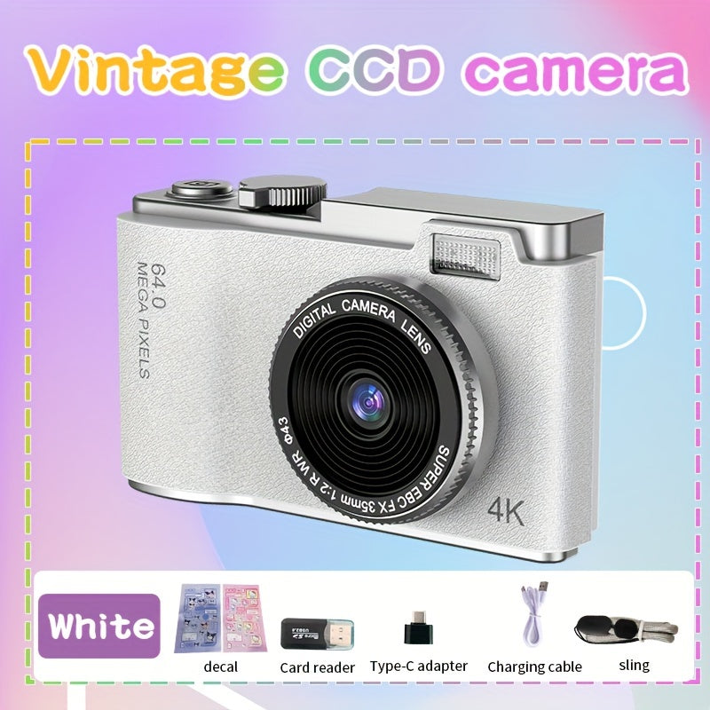 16X Zoom HD Digital Camera for Beginners with USB rechargeable camcorder, webcam function. Ideal gift for teens and holidays. Available in white, pink, purple, green.