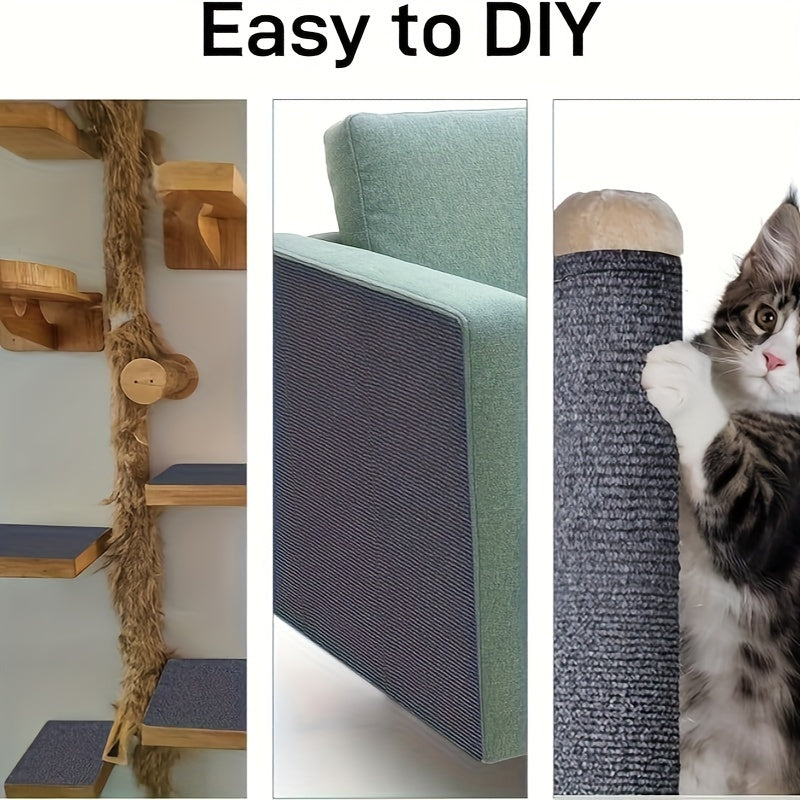 The Cat Scratching Mat is a durable and washable polyester mat that measures 199.9cm x 40.13cm, making it ideal for cat trees and posts. It features a non-slip design and comes in a stylish Striped/Solid Gray pattern. With its self-adhesive backing, this