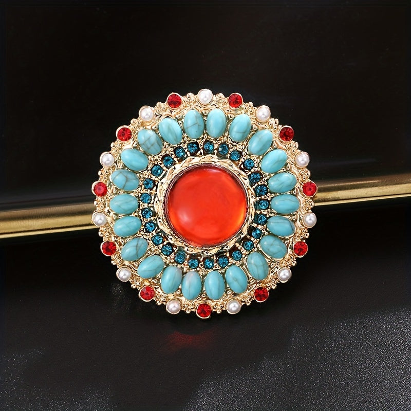 Turquoise Crystal Boho Style Brooch - Clothing Accessory