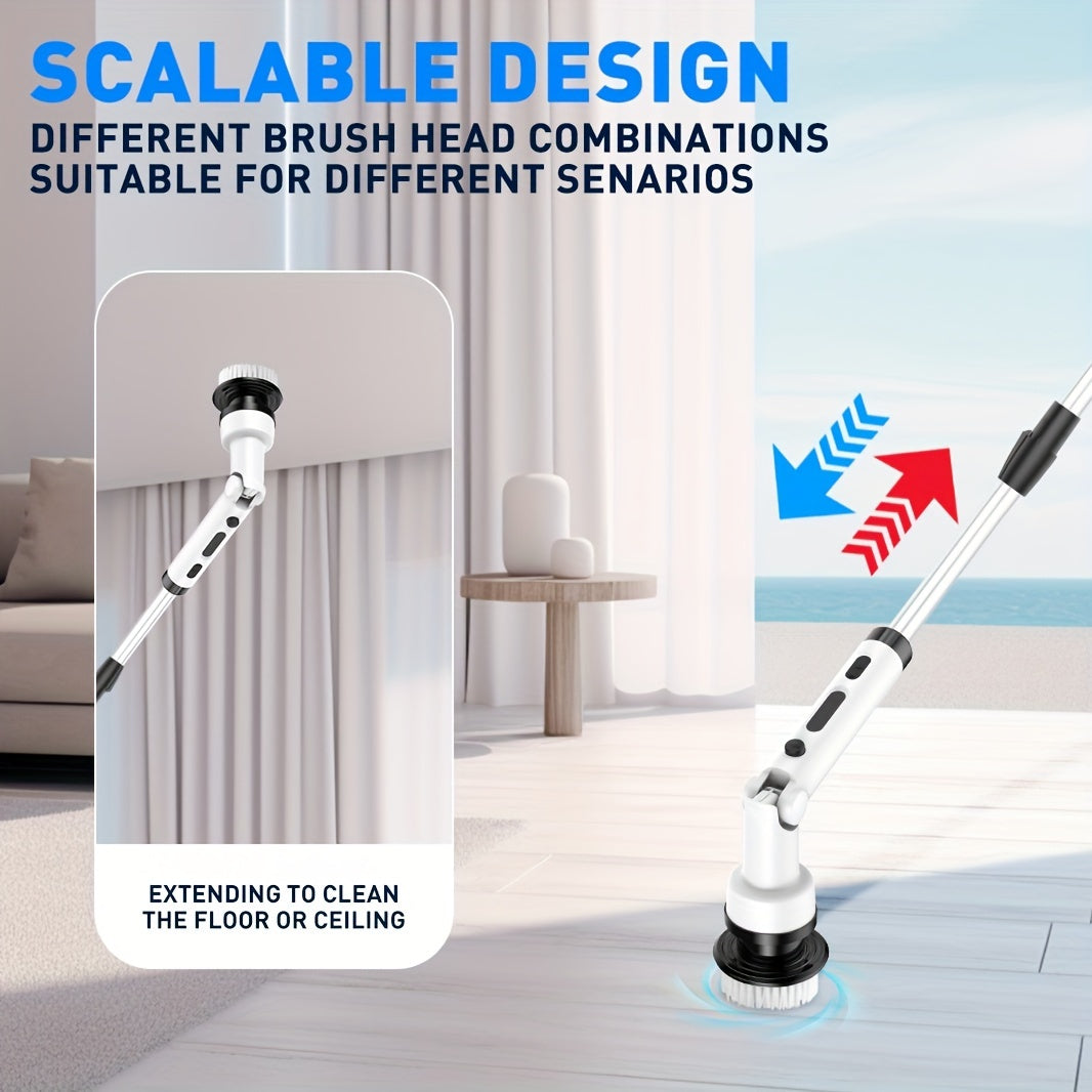 Get a deep clean with the Electric Cleaning Brush! This wireless, electric rotating floor washing machine features a screen display, 9 replaceable brush heads, and an adjustable extended handle. Perfect for cleaning bathrooms, bathtubs, tiles, and