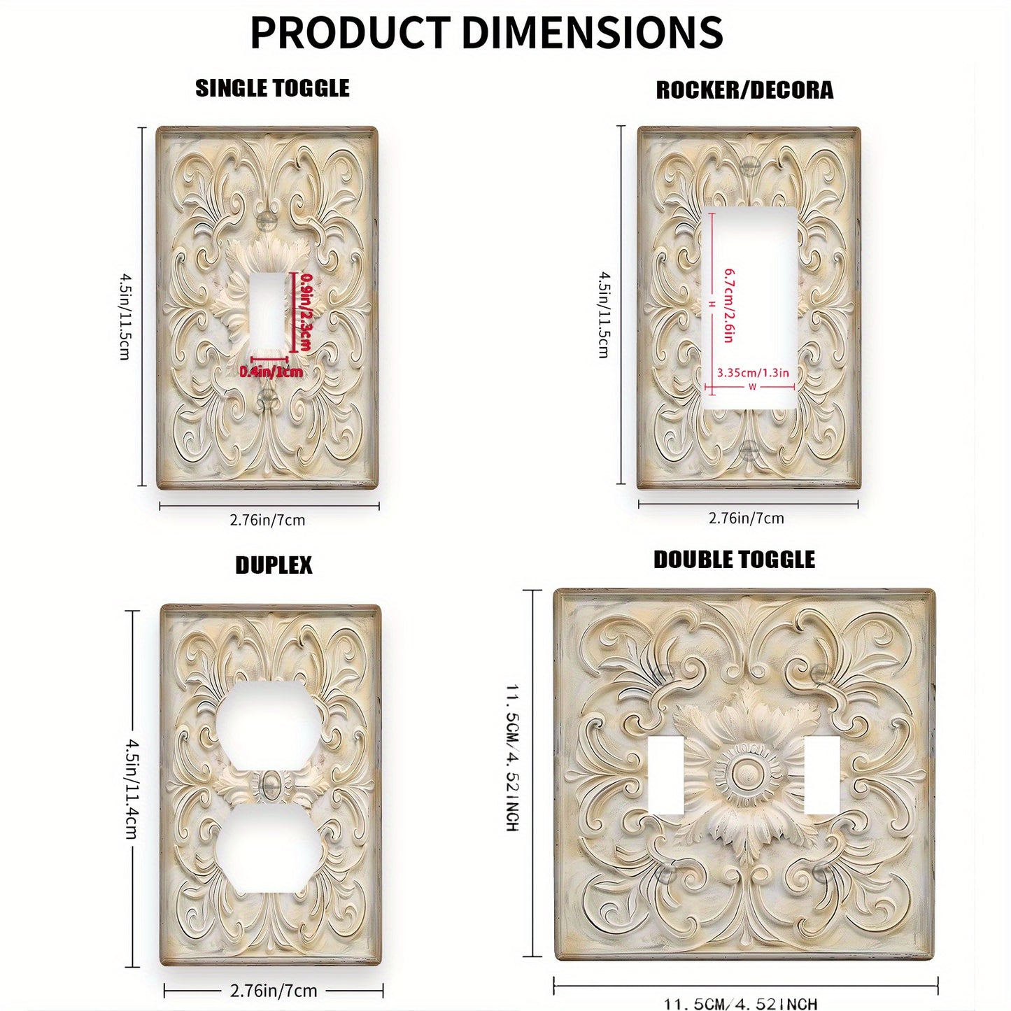 1pc Ivory French Pattern Decorative Light for Switch Cover, 1-Gang/2-Gang Wall Plate - Artistic Home Decor for Bedroom and Kitchen, Adds Artistic Touch to Switch Covers.