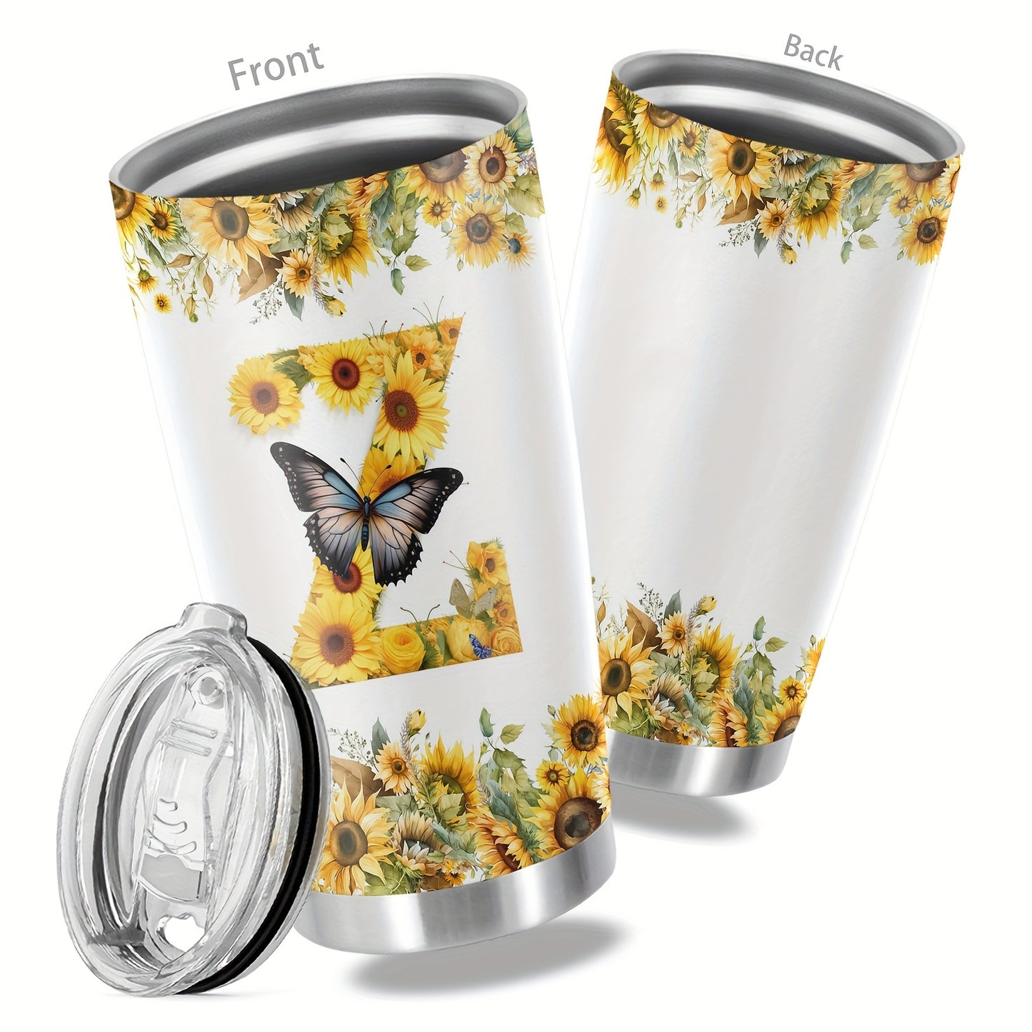 20oz Floral Initials Travel Mug - Double-Walled Tumbler for Women - Ideal Gift for Various Occasions.