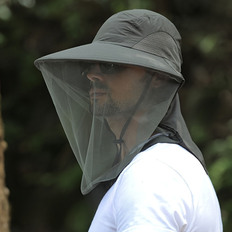 Outdoorsmen's Mesh Hat with Face Cover, Sun Protection and Breathable Mesh Mask - Perfect for Night Fishing