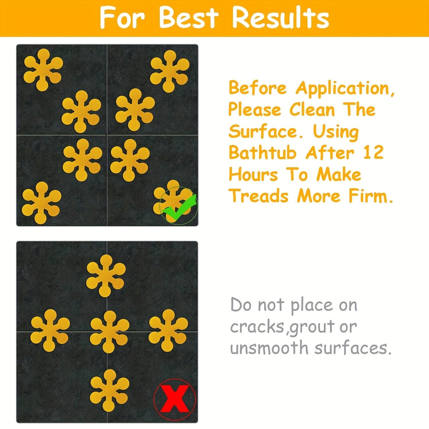 Set of 10 Yellow Snowflake Shaped Non-slip Stickers for Bathtub, Innovative Shower Tread Sticker for Safety, Adhesive Decals for Bathroom, Non-slip Strips for Safety in the Bathroom