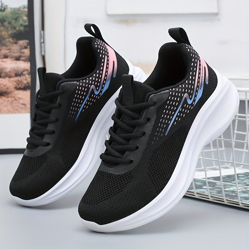 Mesh sneakers for women with breathable design, lightweight, comfortable lace-up, and anti-slip rubber sole, suitable for all seasons.