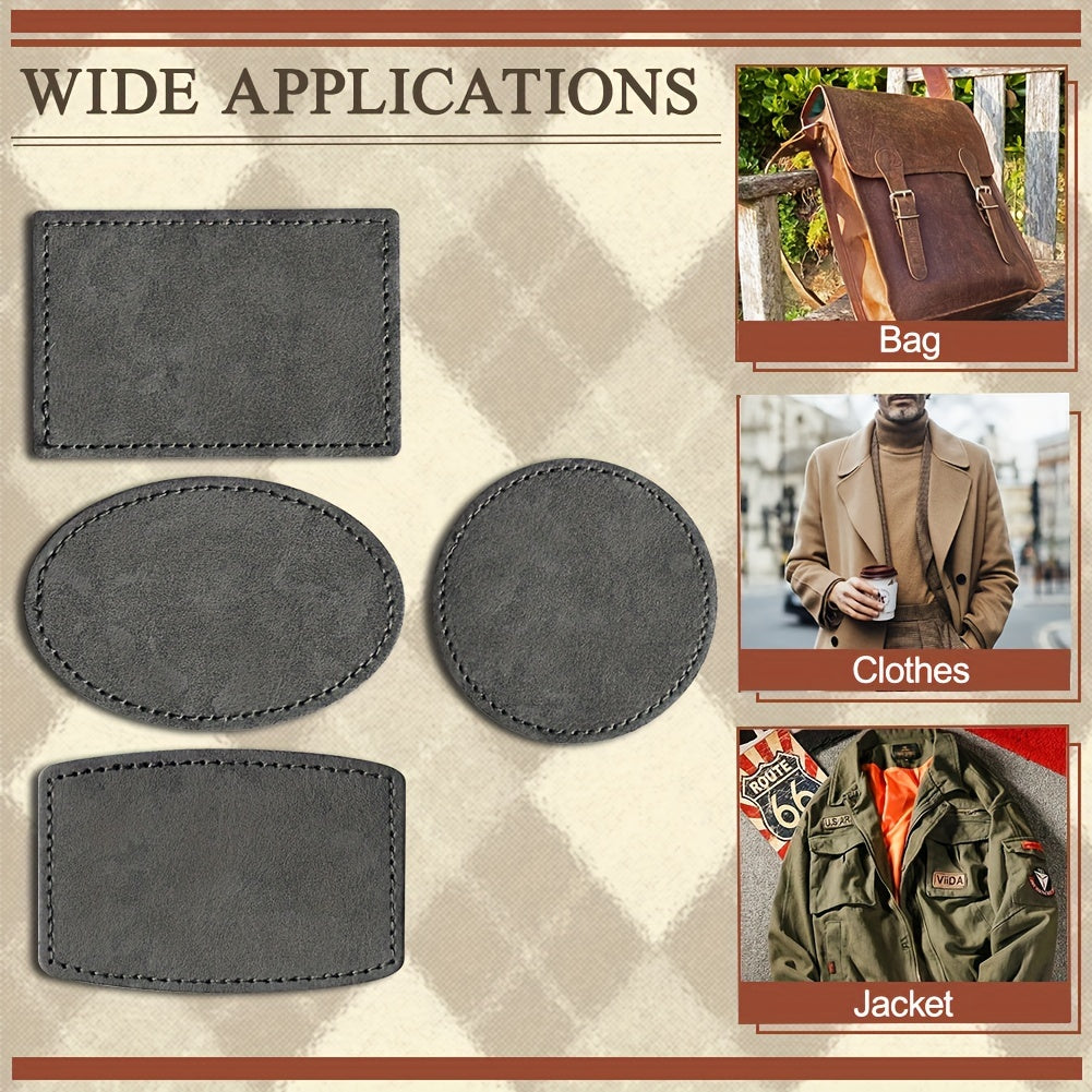 60 pieces of rustic leather patches for hats, featuring adhesive backing and laser engraving blanks. These faux leatherette patches are perfect for embroidery, sewing onto clothing, jackets, backpacks, and fabric.