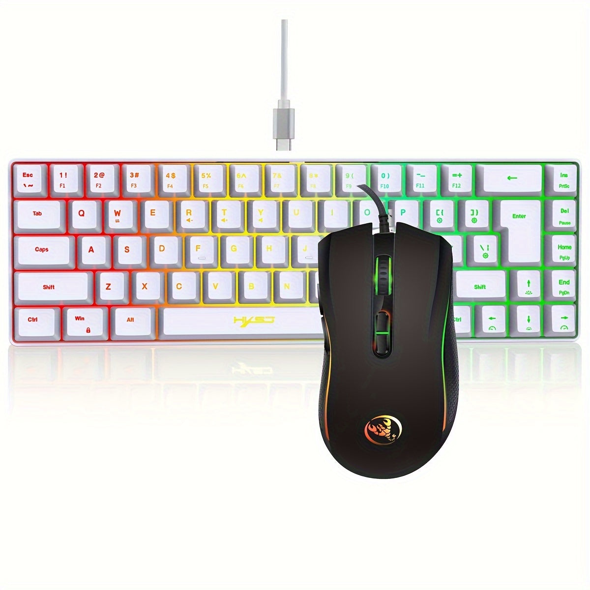 HXSJ Wired keyboard and mouse set with 68-key thin film keyboard and 3200DPI wired photoelectric mouse. USB plug and play, suitable for home gaming and office use.