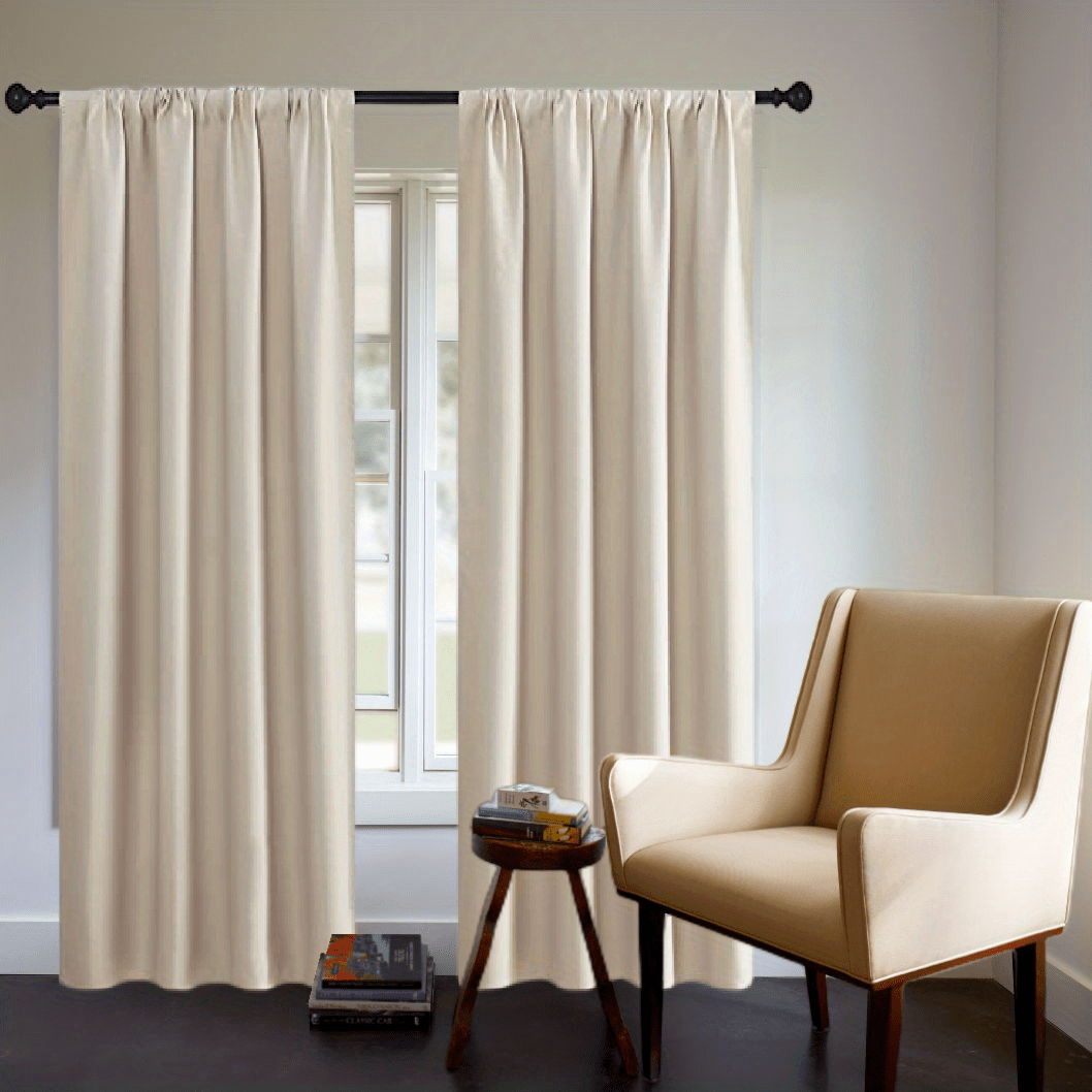 One Blackout Curtain (1 Panel) - Thick Rod Pocket Curtain for Heat Insulation and Light Blocking in Bedroom, 200g;