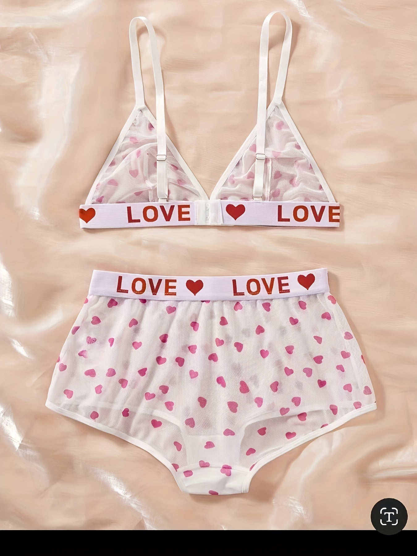 Spaghetti Strap Heart Letter Lingerie Set, Sexy Women's Intimates