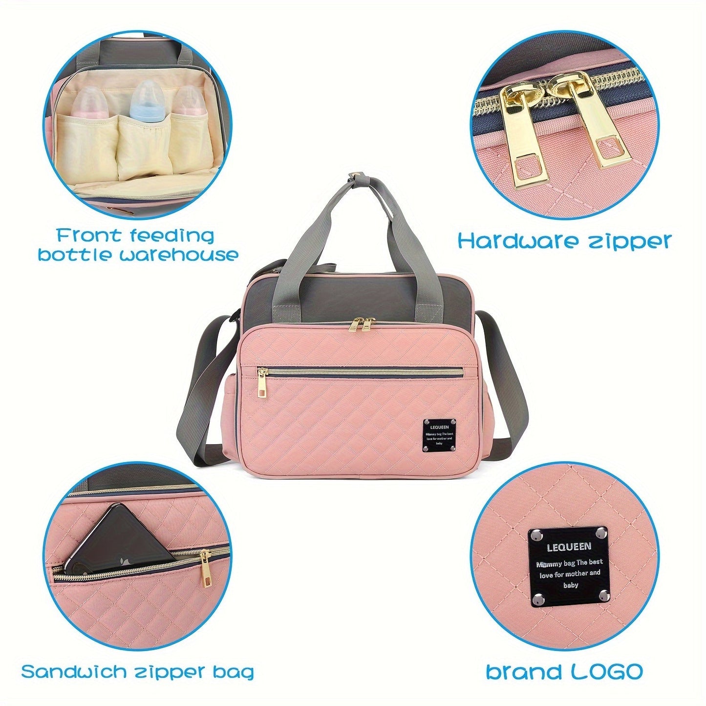 Stylish LEQUEEN Oxford Fabric Diaper Bag - Waterproof and Versatile Crossbody Parent Bag perfect for Travel and Storage