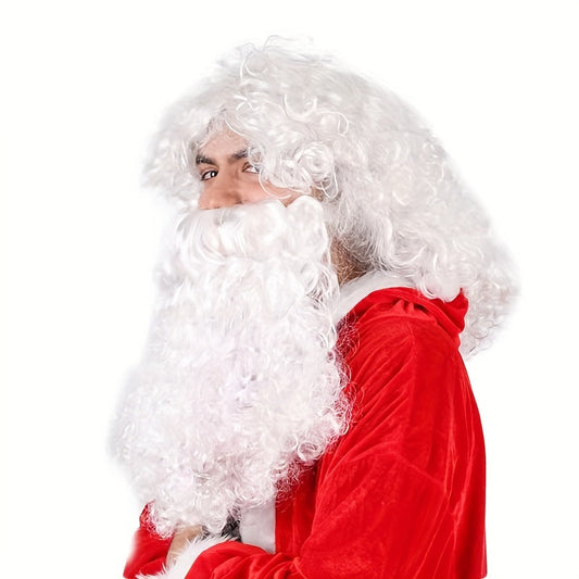 Get into the holiday spirit with this adorable Santa Claus wig, beard, eyebrows, Christmas hat, and glove set. Perfect for men and women to wear at parties or holiday events. Ideal for costume cosplay, photography props, and as a festive Christmas gift.