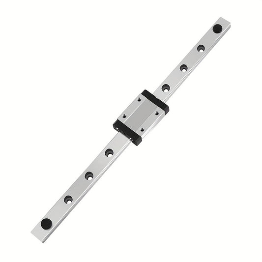 Durable steel linear rail with MGN9H sliding block for DIY projects. Features precision movement, easy installation with mounting holes, and compact steel construction.