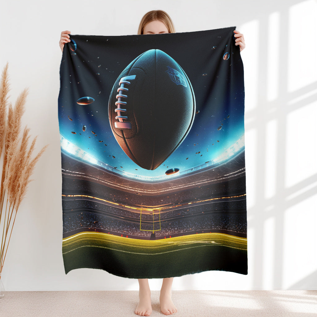 Soft, warm, and lightweight, this contemporary-style American football stadium print flannel throw blanket is ideal for cozying up on the sofa, napping at home or in the office, or taking with you on camping trips or travels. Made of tear-resistant