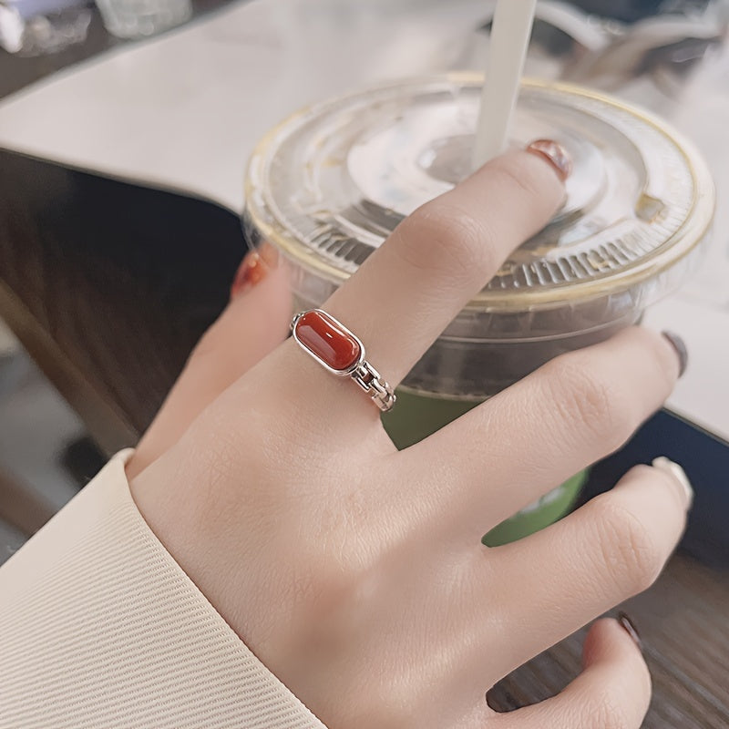 Vintage Antique Red Carnelian Ring made with S925 Sterling Silver, featuring a Bohemian style and an open band design. Crafted with a natural gemstone, this elegant fashion accessory is perfect for women looking to enhance their style. Suitable for