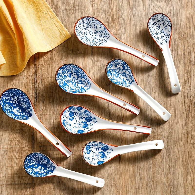 4 ceramic soup spoons for eating ramen, soup, and stirring in Japanese household creative design.