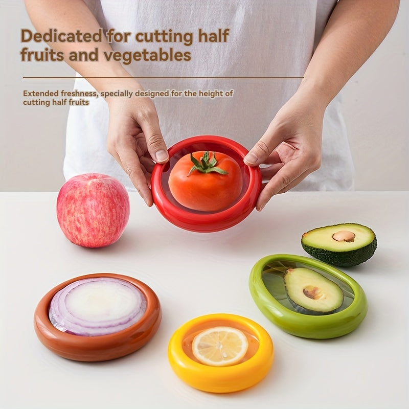 Set of 1 to 4 Reusable Food Freshness Preservation Pods with Stretchable TPU Lids - Plastic Containers for Storing Avocado, Lemon, Onion, Tomato - Washable and Food-Safe Fruit and Vegetable Keeper