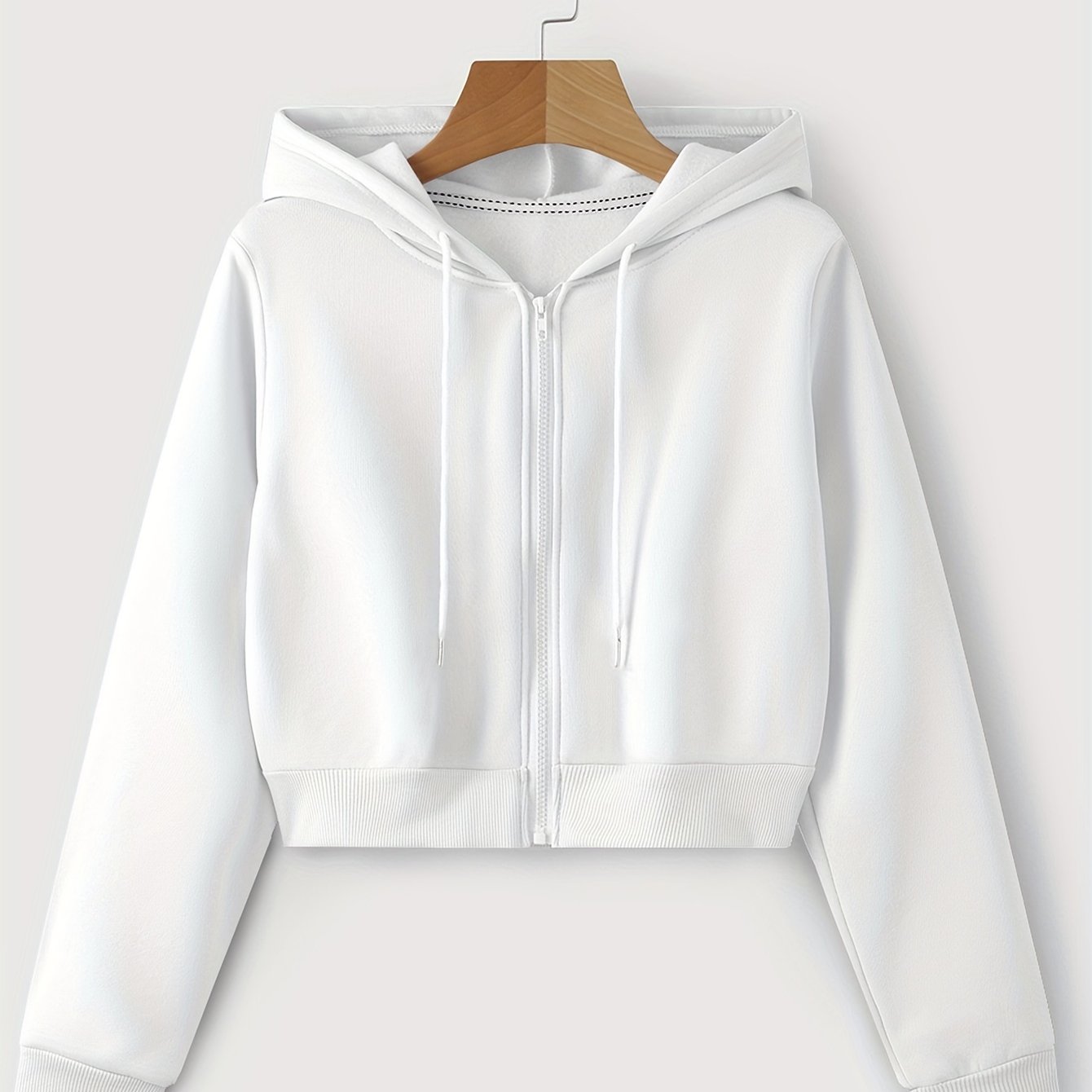 Spring and fall women's cropped drawstring hoodie with long sleeves.