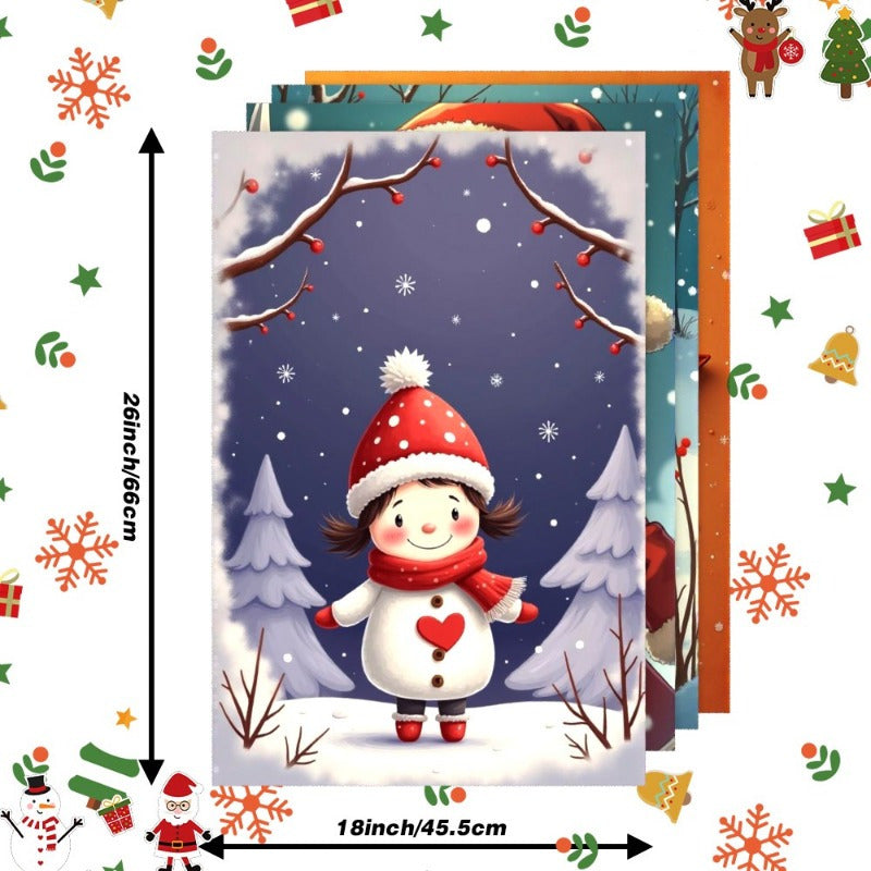 Winter Christmas Snowman Snowflake Soft Kitchen Towel Set - 4 pieces, 45.72*66.04cm - Christmas Towel Gift Decoration by MXKAF