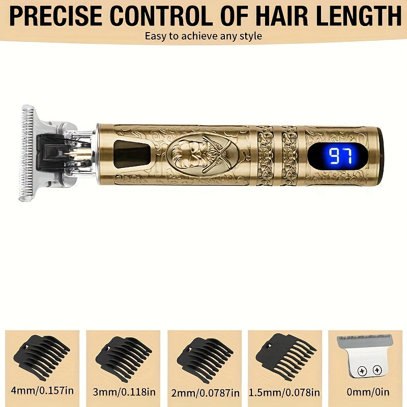 YAIAWISU Men's Cordless Hair Clippers & Beard Trimmer Kit - Golden, USB Rechargeable with LCD Display, T-Blade, Guide Combs & Accessories, 600mAh Battery.