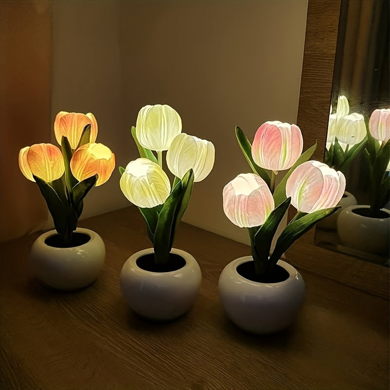 LED tulip night light is a romantic vase decoration for any room, USB powered for convenience. Perfect for creating an atmospheric ambiance in bedroom, living room, office, or for special occasions.