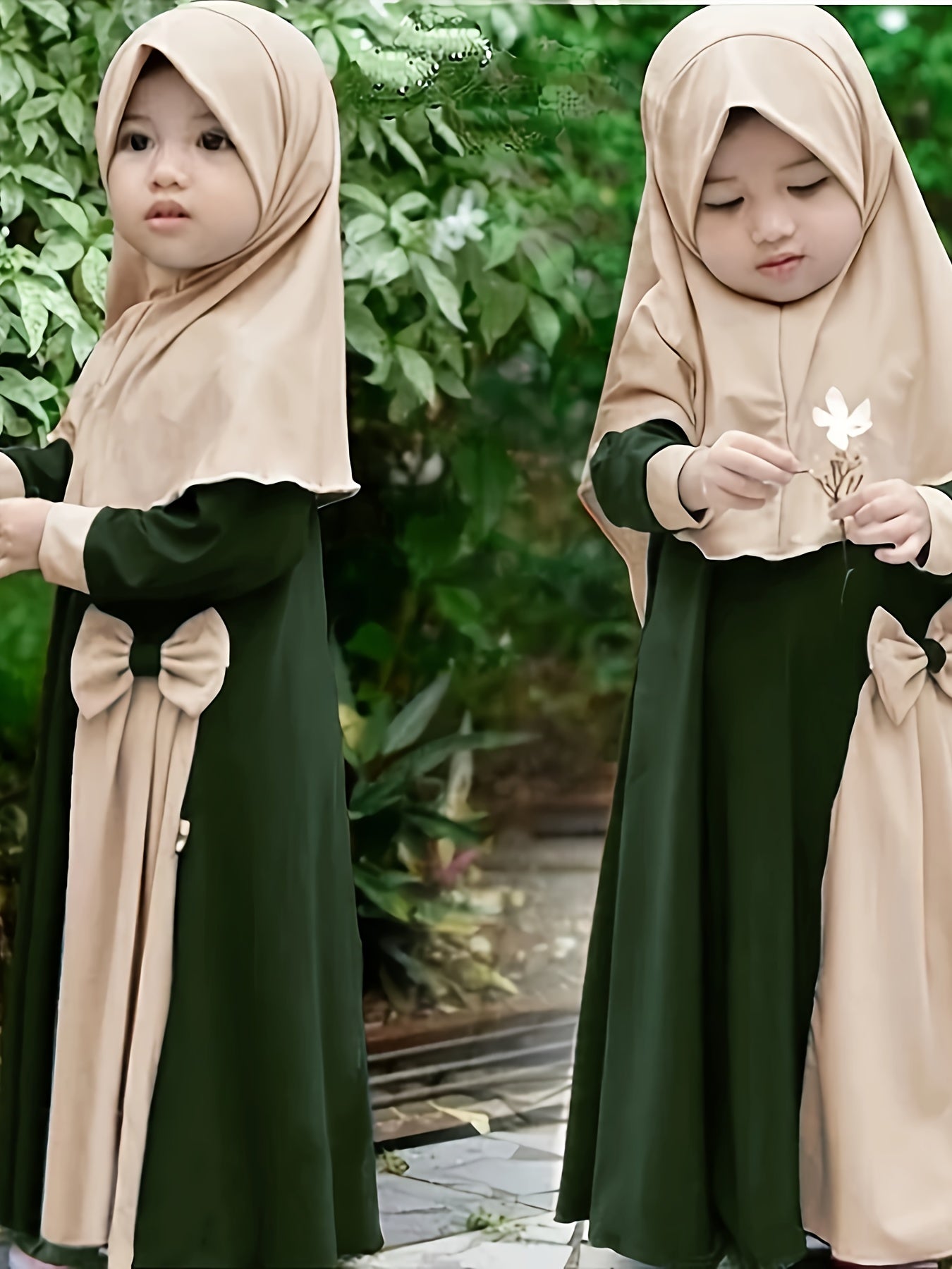 Eid Al-Adha Little Girl's Dress & Headscarf Set with Bowknot Design