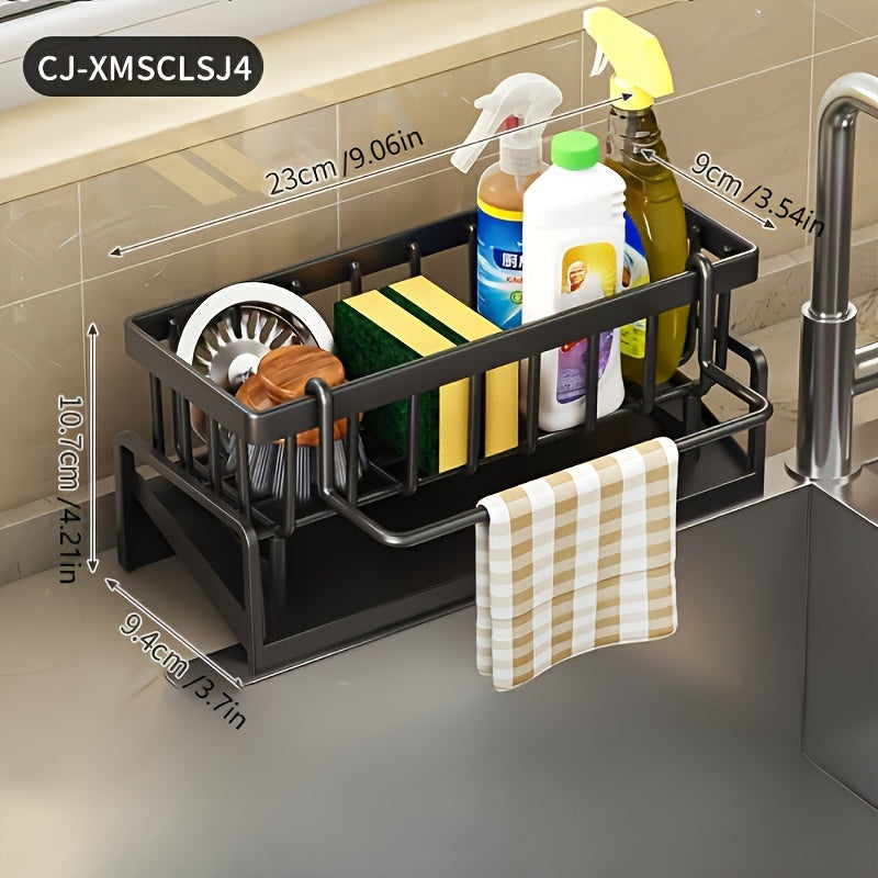 Get your hands on this plastic kitchen sink dish rack that also doubles as a multifunctional towel and sponge storage rack. Measuring at 23.01x11.99 cm, this home kitchen space-saving tidy rack is a must-have storage item for Halloween and Christmas