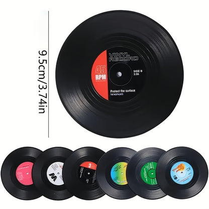 Set of 6 vinyl record coasters, retro American rock CD design, non-slip insulation pads, heat-resistant table mats, room decoration.