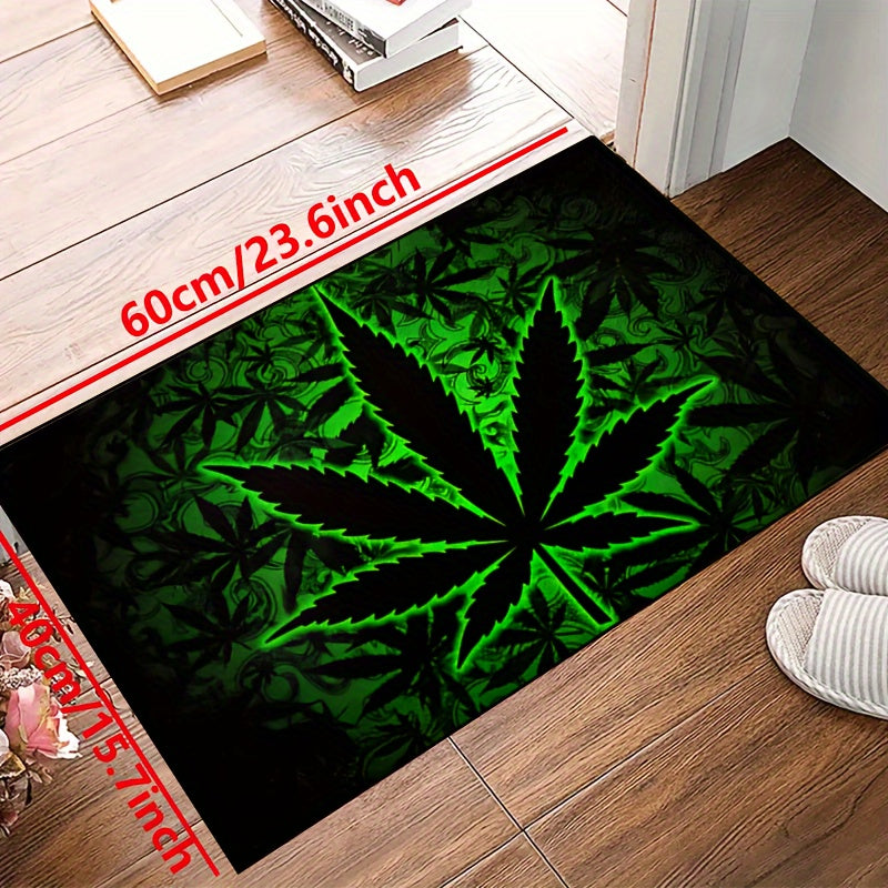 Illuminate your space with Black Background Fluorescent Marijuana Leaves this Halloween with our 1000g/m² Thick Felt Rug. Available in various sizes (15x23/19x31/31x47/39x59/47x63/63x78inches), this machine washable polyester rug is suitable for both